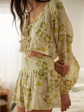 Urban Outfitters Out From Under Cream Floral Tie-Front Blouse